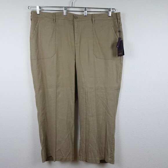 NYDJ Pants - NYDJ Wide Leg Pants Women's Plus Size 20W Brown Linen Blend Cropped Cargo